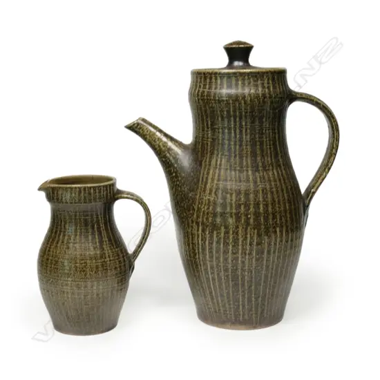 Mirek Smisek early salt glaze coffee pot and cream jug,