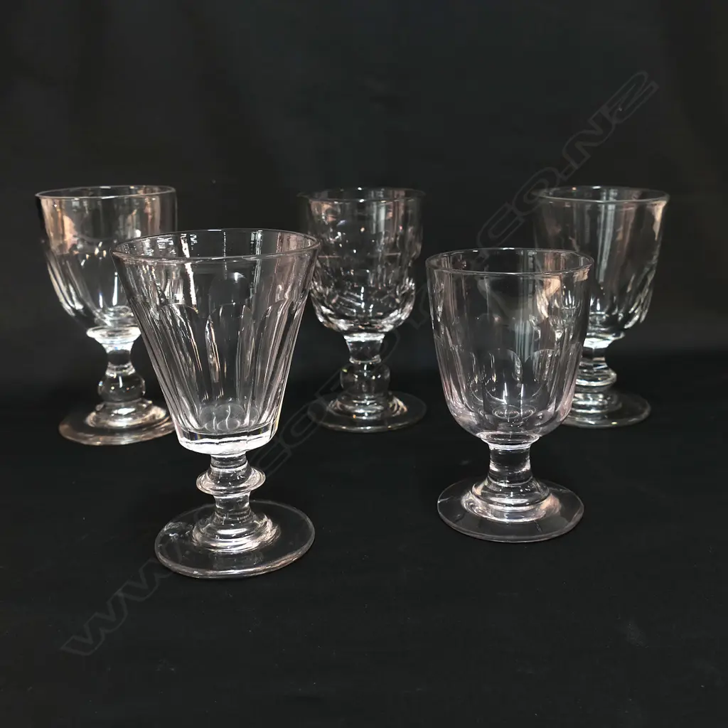 Five 19thC wine glasses, Image 1++