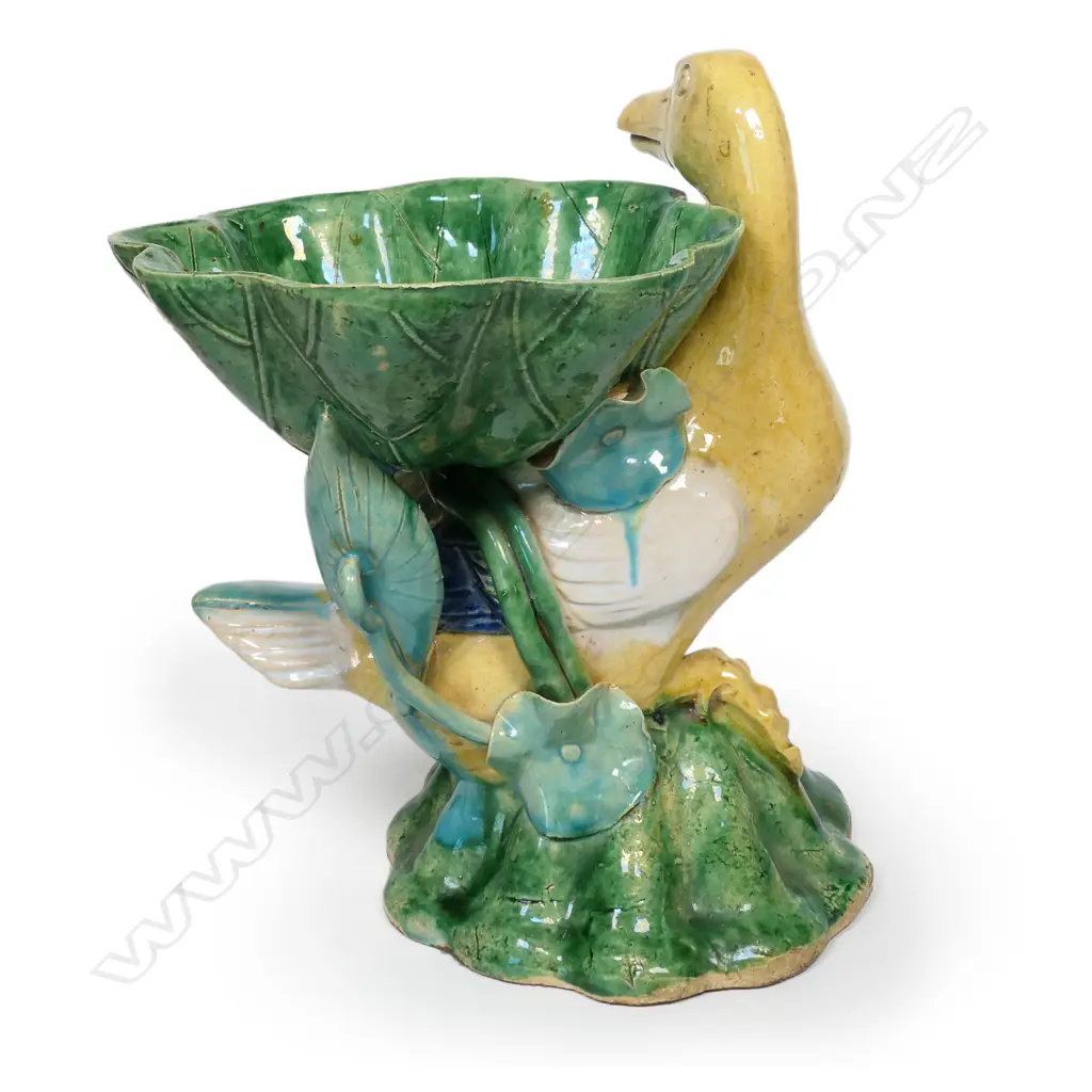 An early 20thC Chinese ceramic sancai glazed duck, Image 1++