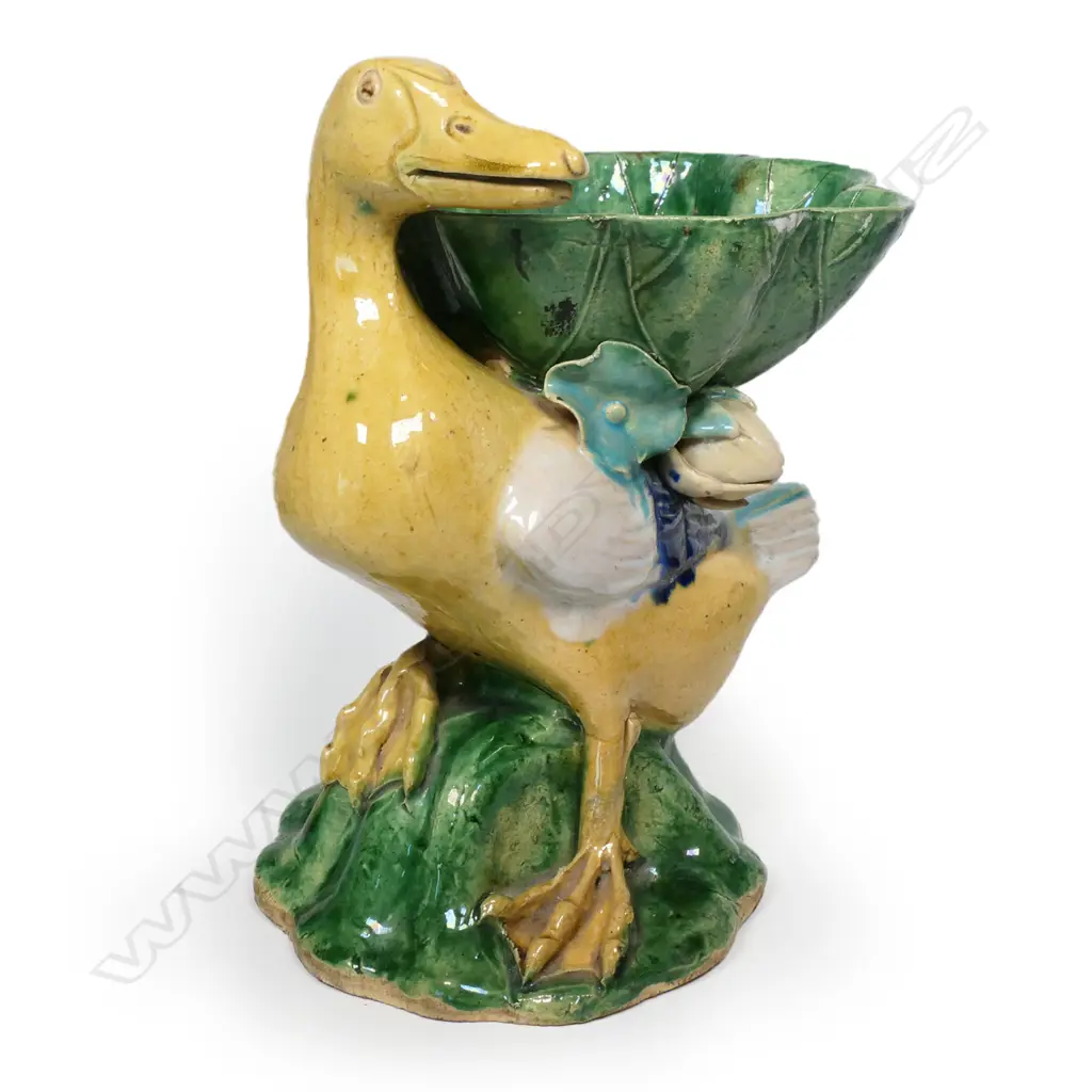 An early 20thC Chinese ceramic sancai glazed duck, Image 1++