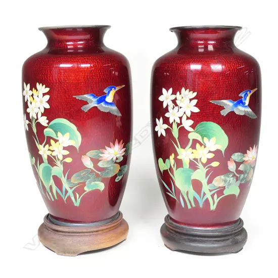 A pair of fine Japanese cloisonné vases,
