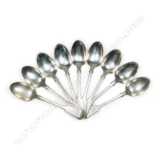 Nine Victorian silver dessert spoons,