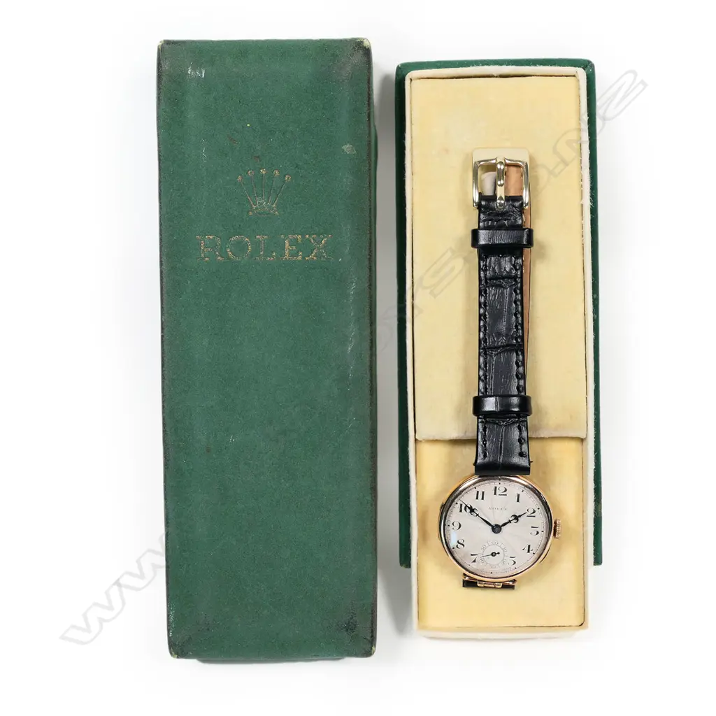 A 1920's Rolex 9ct rose gold ladies wristwatch in original box, Image 1++