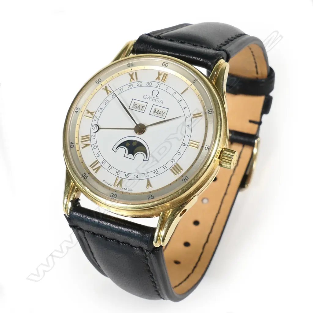 An Omega 18ct yellow gold Cosmic triple date moon phase calendar wristwatch, Image 1++