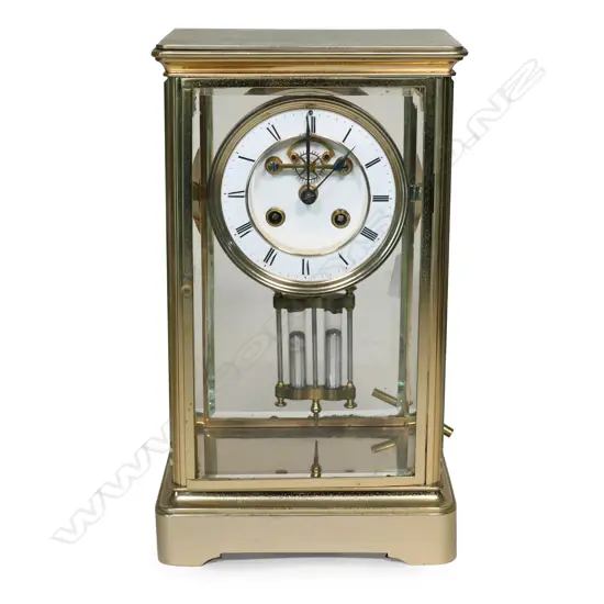 A late 19thC French gilt brass four-glass mantel clock,
