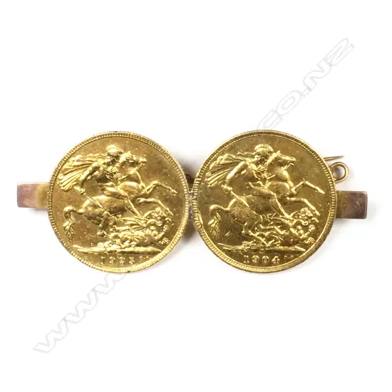 A double sovereign brooch,
