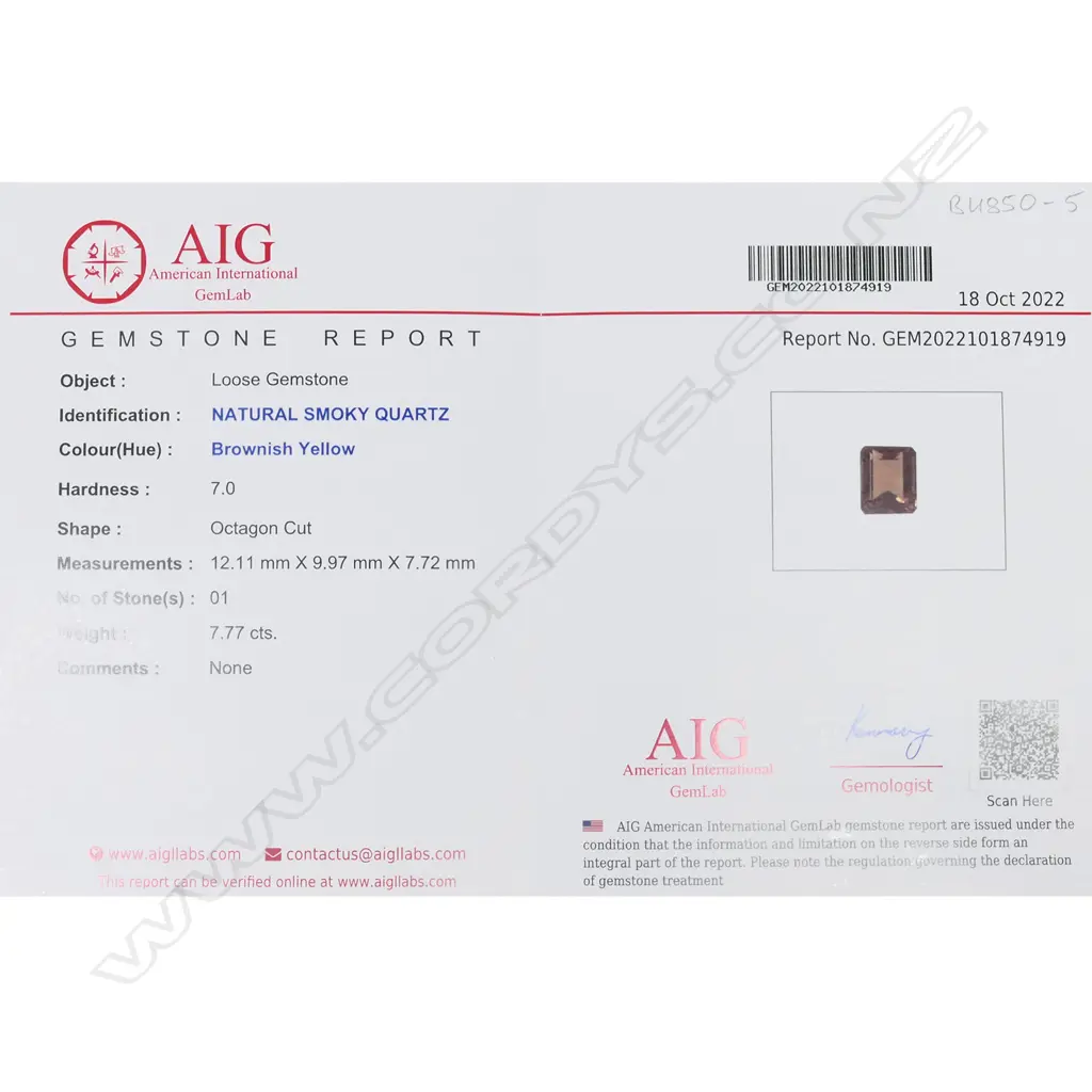 A 7.77ct smoky quartz gemstone, Image 1++