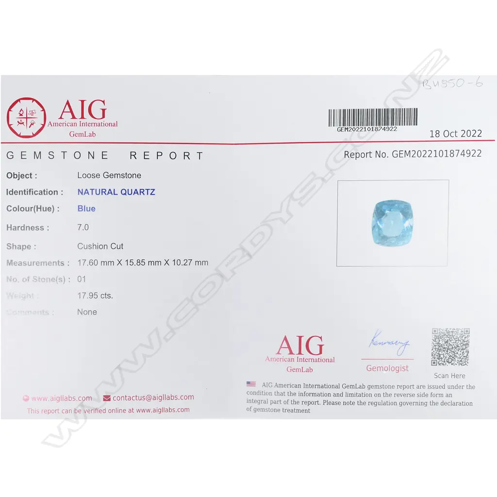 A17.95ct blue quartz gemstone, Image 1++