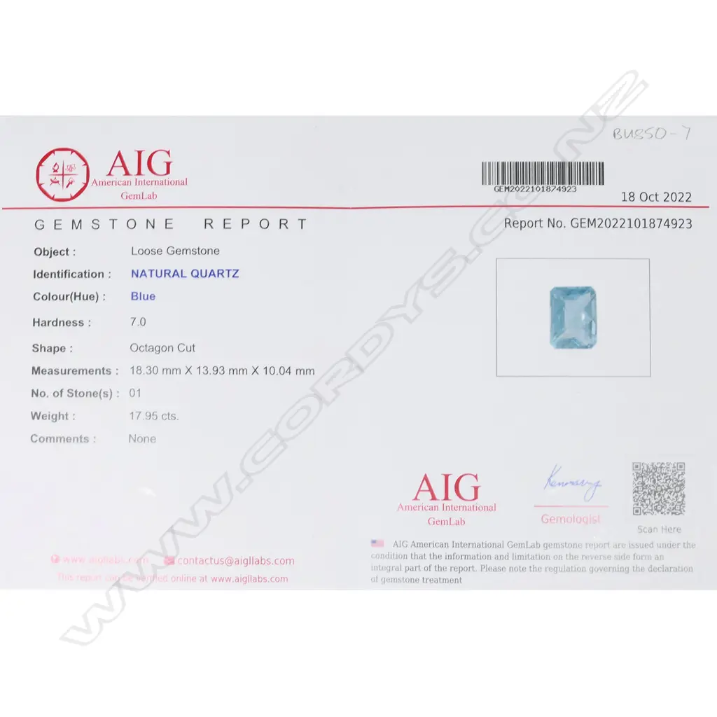 A17.95ct blue quartz gemstone, Image 1++