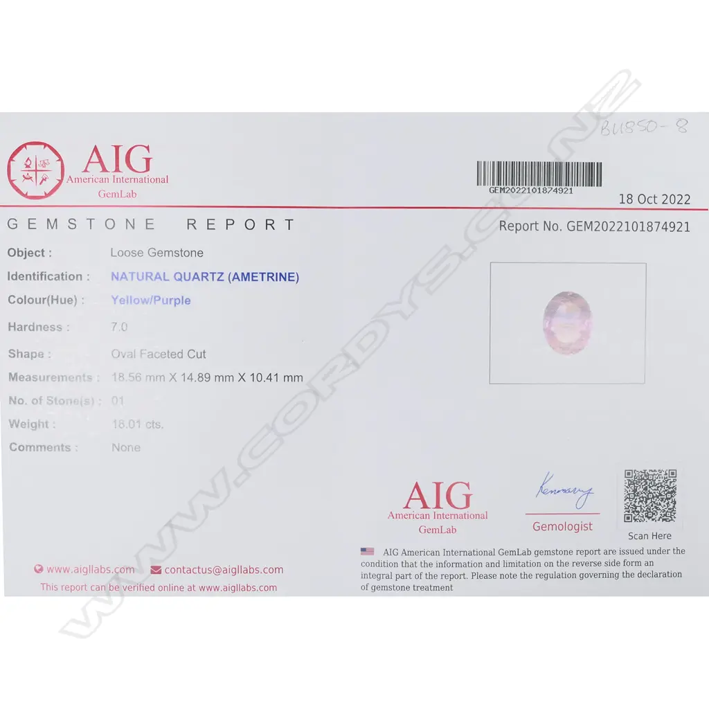 An 18.01ct quartz (ametrine) gemstone, Image 1++