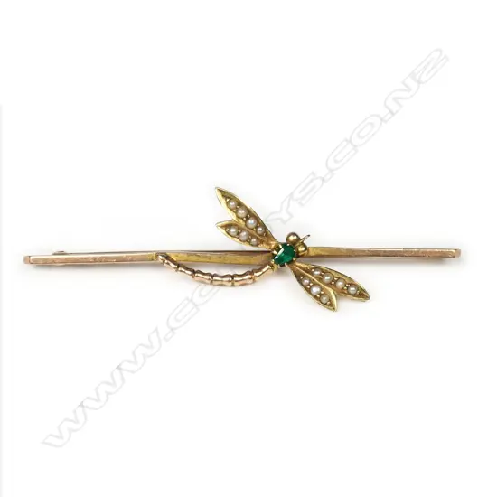A 9ct yellow gold dragonfly bar brooch,
