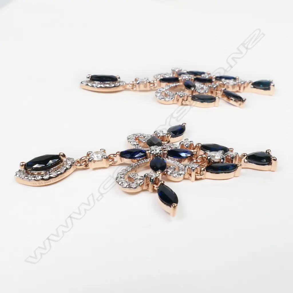 A pair of 14ct rose gold sapphire and diamond chandelier earrings, Image 1++