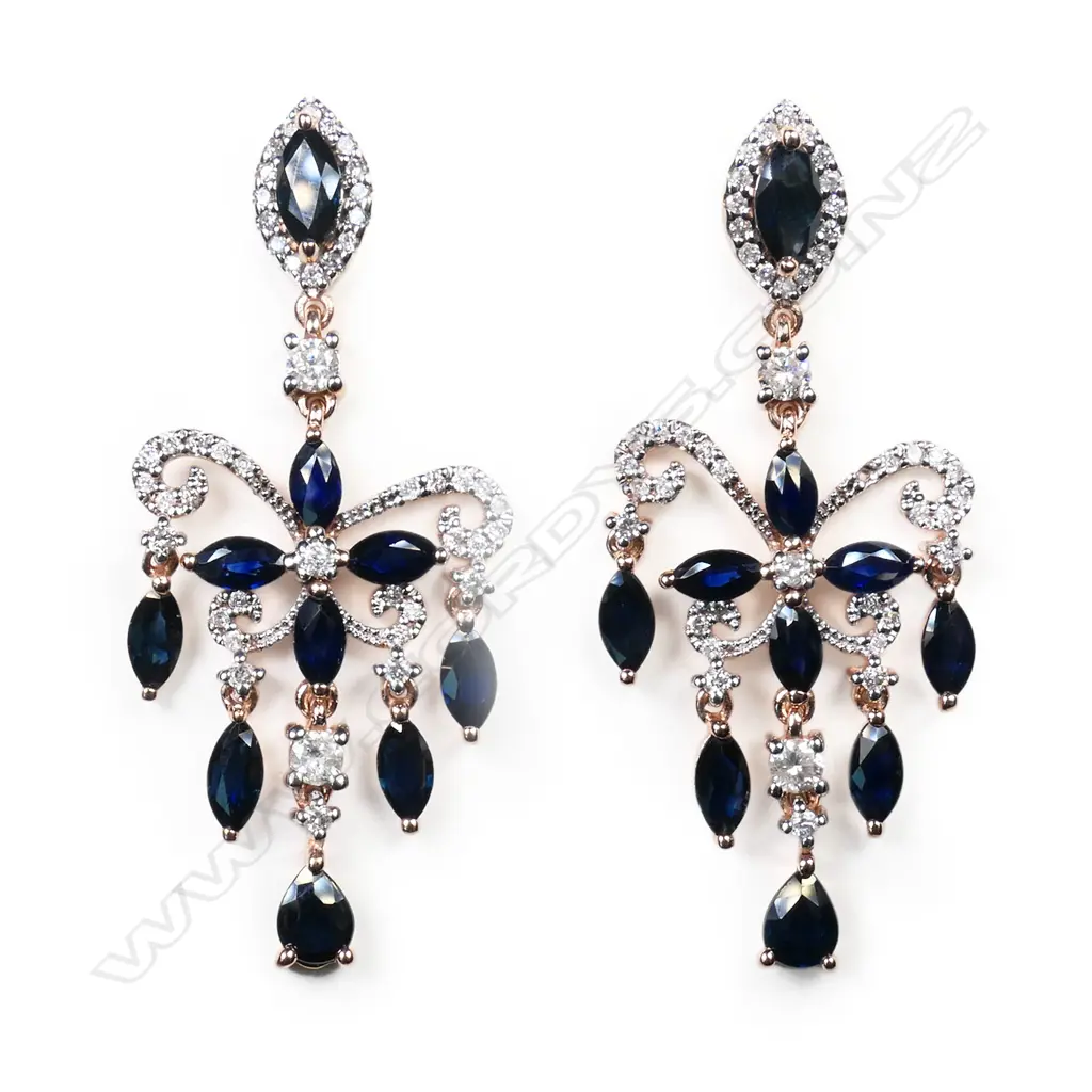 A pair of 14ct rose gold sapphire and diamond chandelier earrings, Image 1++