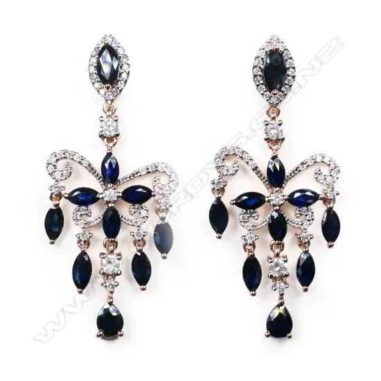A pair of 14ct rose gold sapphire and diamond chandelier earrings,