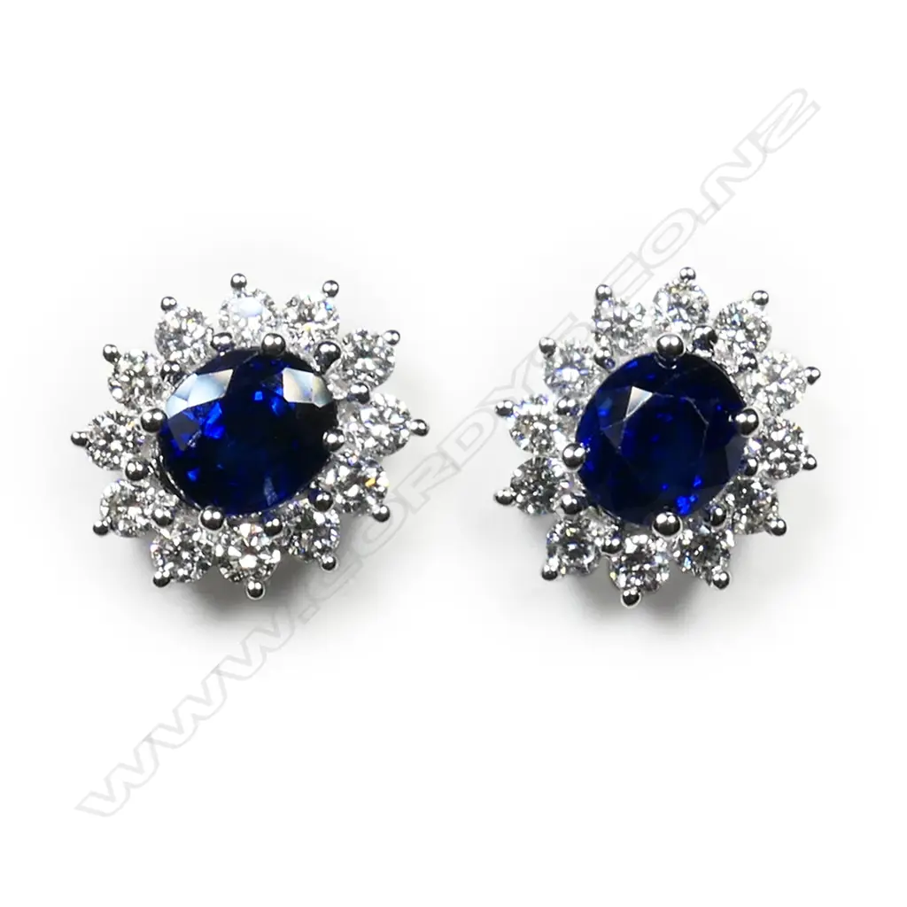 A pair of 18ct white gold diamond and sapphire earrings, Image 1++