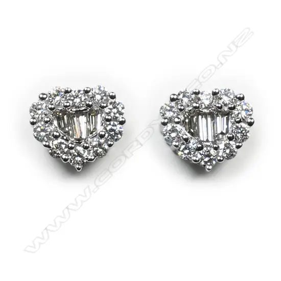 A pair of 18ct white gold and diamond heart shaped cluster earrings,
