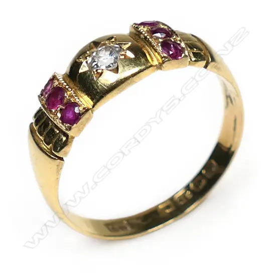 An Edwardian 18ct yellow gold ruby and diamond ring,