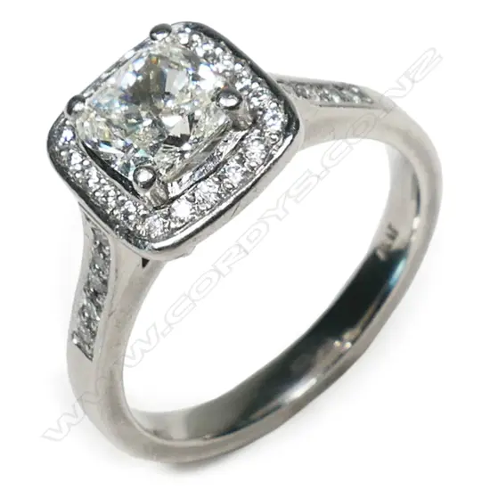 A platinum and diamond ring,
