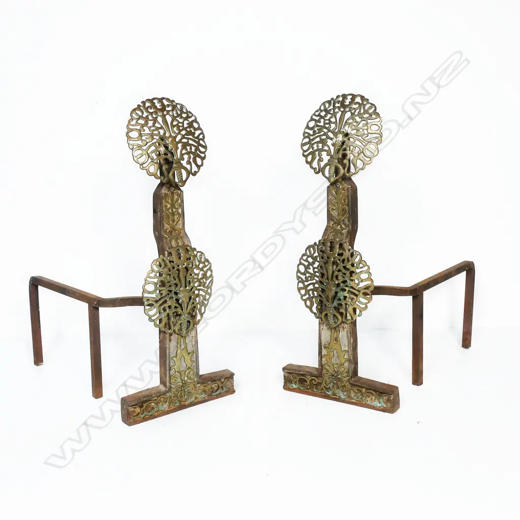 A pair of impressive Victorian large brass and iron andirons/fire dogs, Image 1++