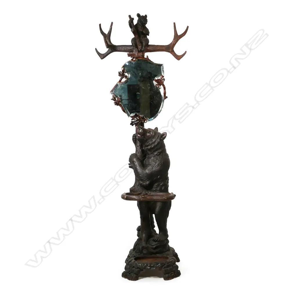 A rare late 19thC Black Forest standing bear and branch carved coat / umbrella stand, Image 1++