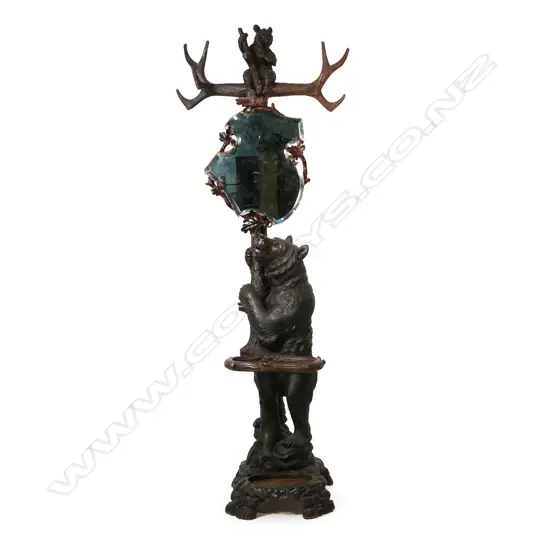 A rare late 19thC Black Forest standing bear and branch carved coat / umbrella stand,