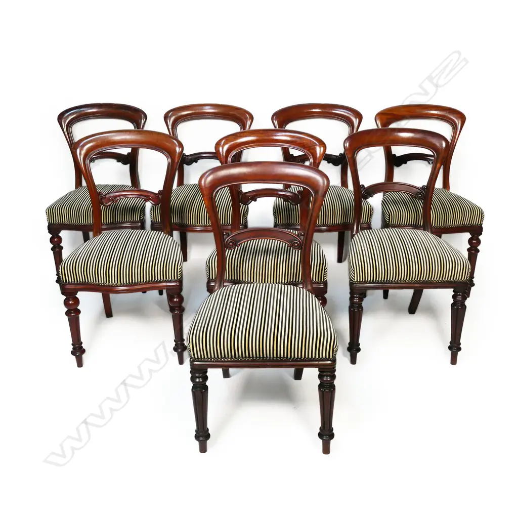 Eight Victorian mahogany balloon back dining chairs, Image 1++