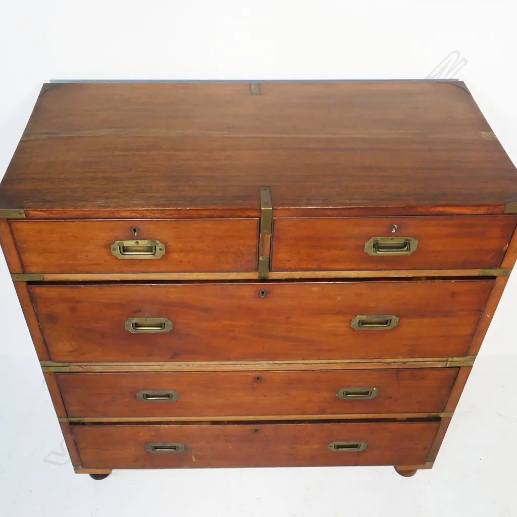 A 19thC mahogany campaign chest, Image 1++