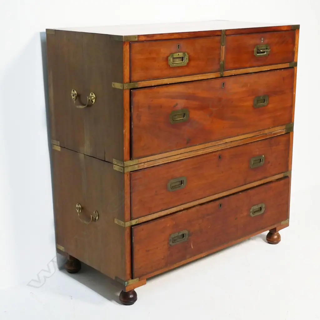A 19thC mahogany campaign chest, Image 1++
