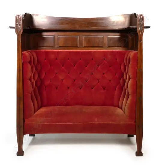 A colonial New Zealand carved kauri Arts & Crafts high back settle/love seat,