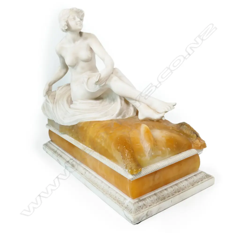 A good early 20thC Italian large marble and alabaster Art Deco naked lady table lamp, Image 1++