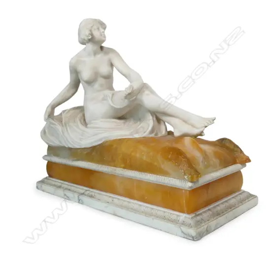 A good early 20thC Italian large marble and alabaster Art Deco naked lady table lamp,