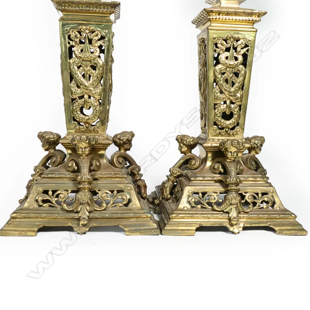 An ornate Victorian brass desk set, Image 1++