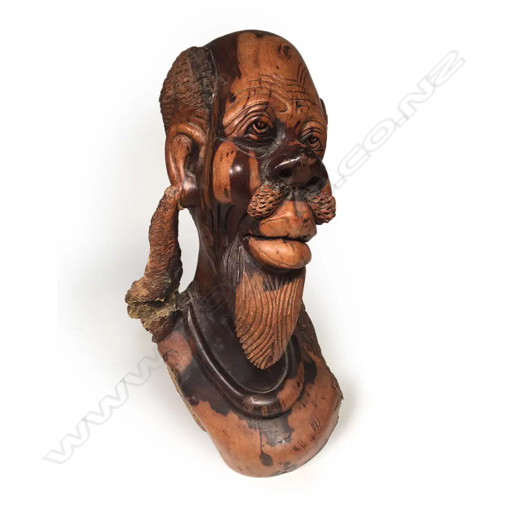 Old African hardwood Shona bust of a bearded gent Image 1++