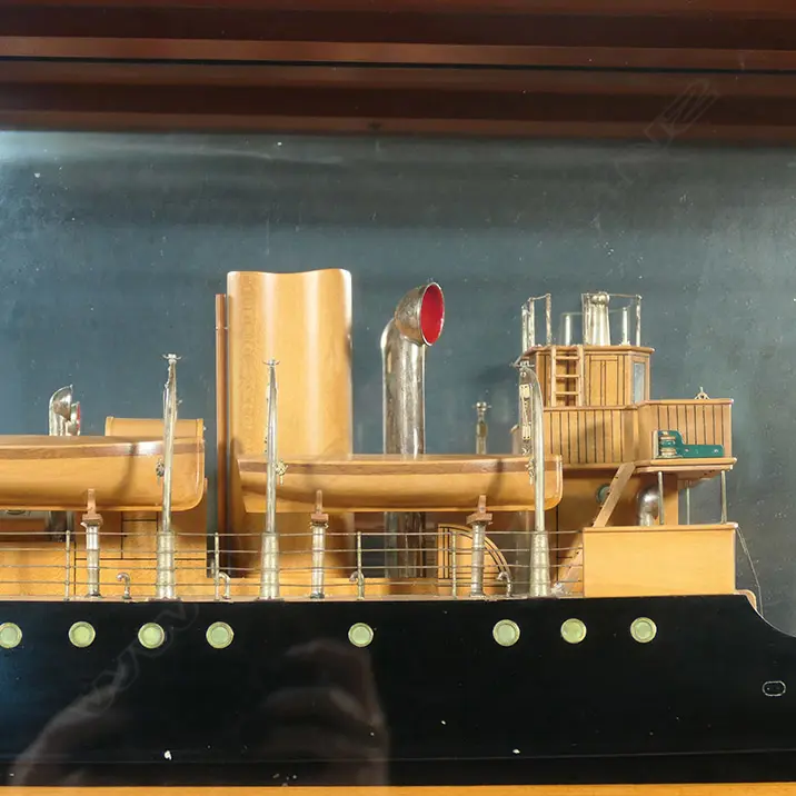 A New Zealand historic 1910 fine shipbuilder’s presentation mirror back half model of the steamship ‘NGATORO‘ built for the Blackball Coal Mine, Image 1++