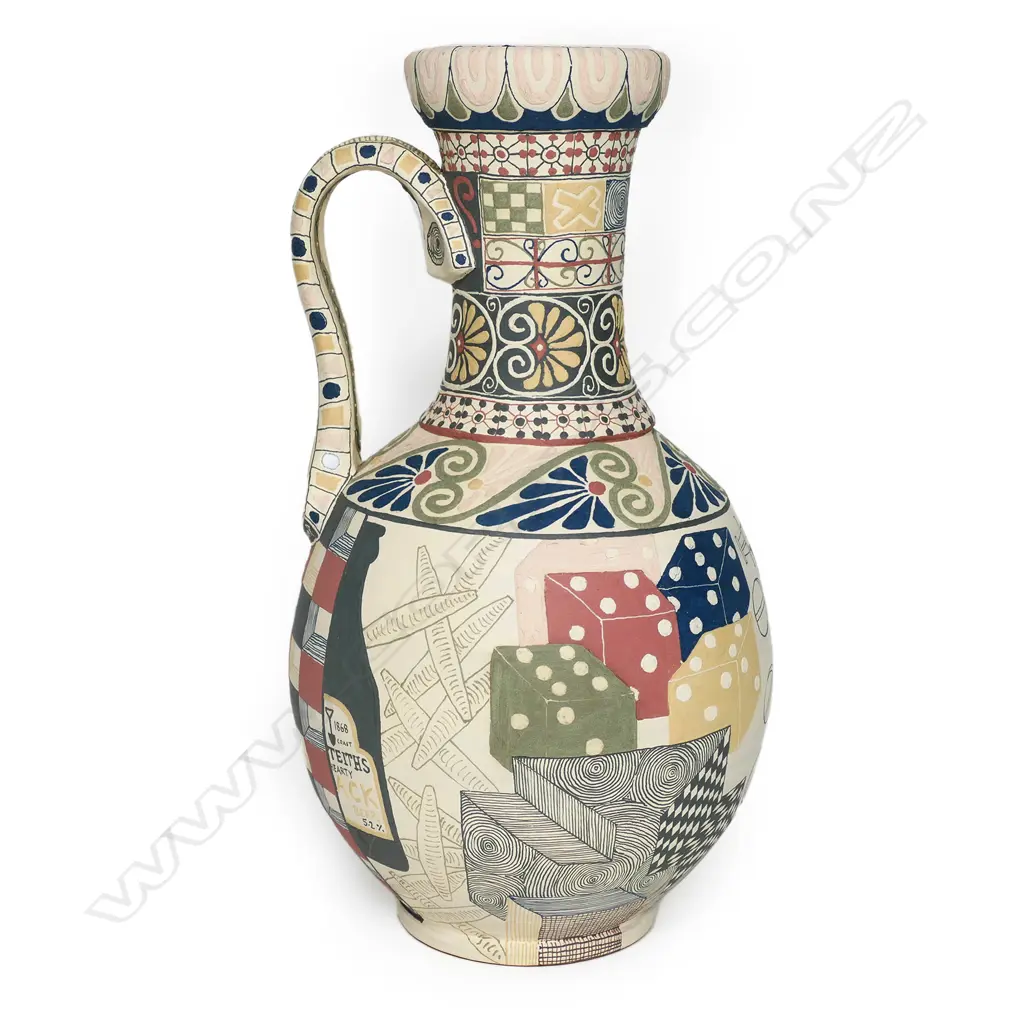 Paul Maseyk earthenware Grecian style ewer 'A Man Needs A Vice', Image 1++