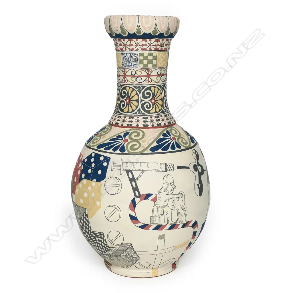 Paul Maseyk earthenware Grecian style ewer 'A Man Needs A Vice', Image 1++