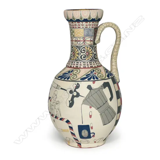Paul Maseyk earthenware Grecian style ewer 'A Man Needs A Vice',