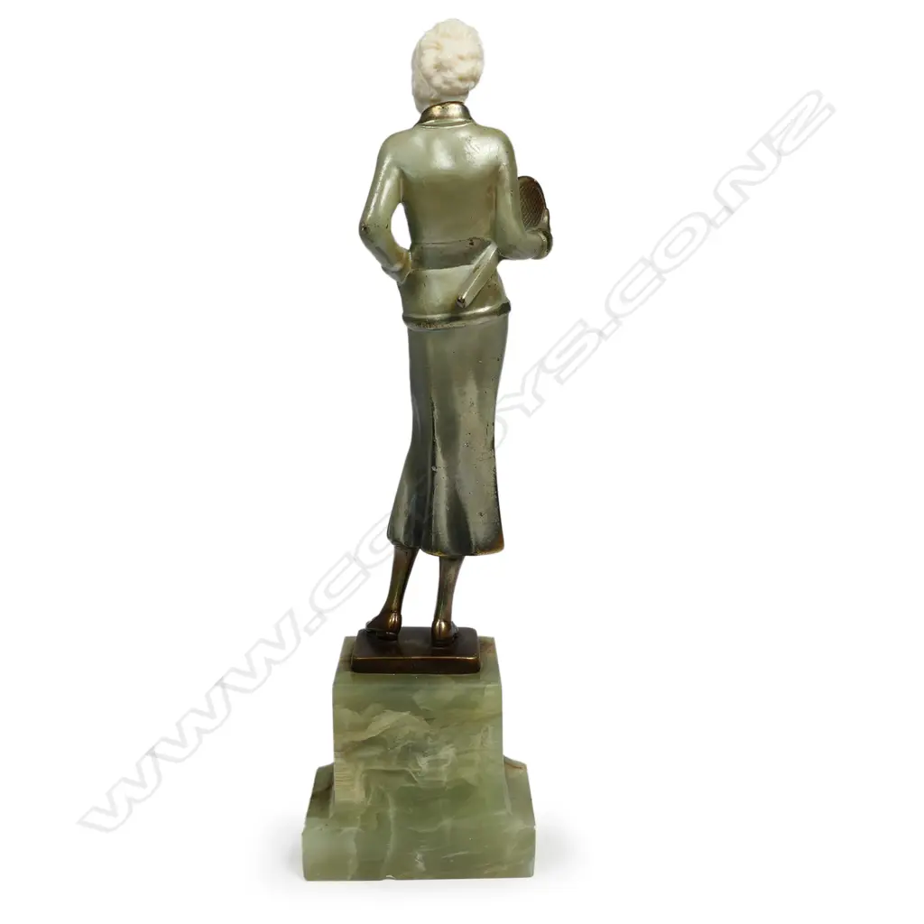 Josef Lorenzl Art Deco cold painted bronze and ivory female tennis player, Image 1++