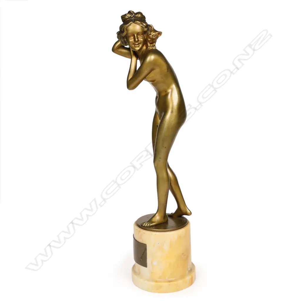 Professor Otto Poertzel (1876 - 1963) Art Deco bronze figure of a naked maiden, Image 1++