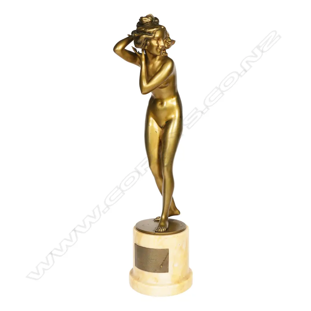 Professor Otto Poertzel (1876 - 1963) Art Deco bronze figure of a naked maiden, Image 1++