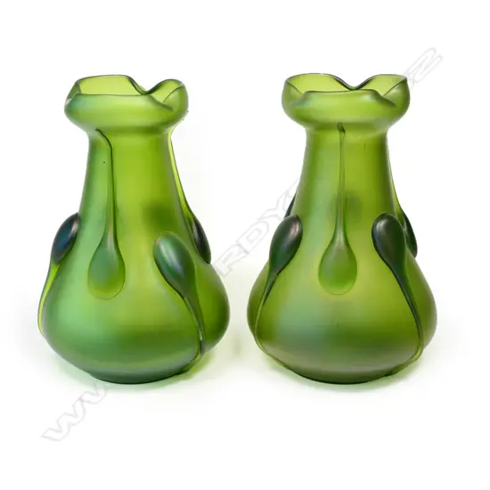 A pair of vintage Loetz style glass vases,
