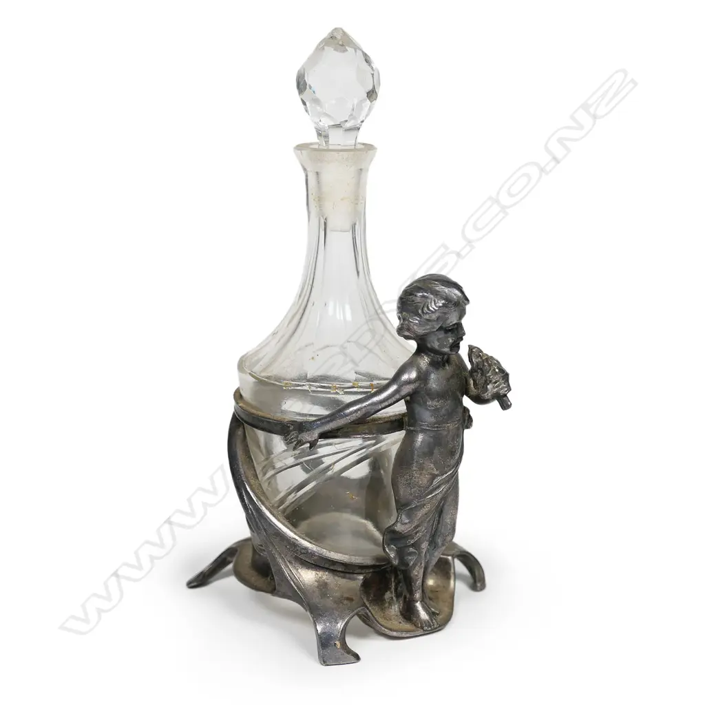 A WMF Art Nouveau silver plate and glass figured scent bottle, Image 1++
