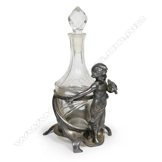 A WMF Art Nouveau silver plate and glass figured scent bottle,