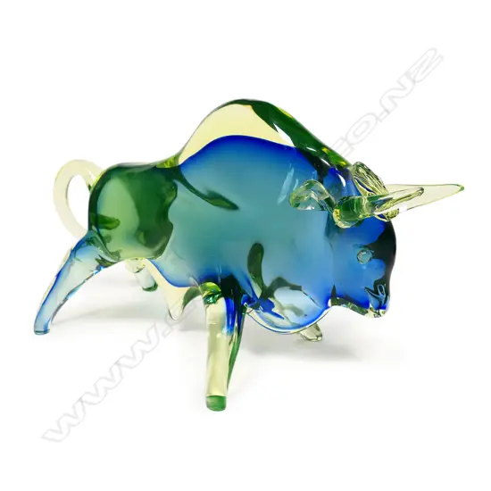 A stylish heavy Murano glass bull,