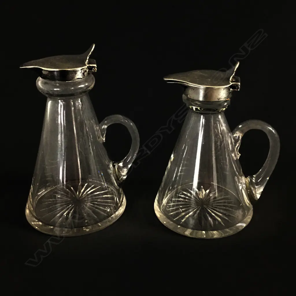 Two silver topped glass noggin jugs, Image 1++