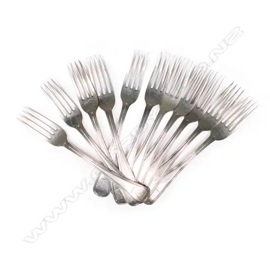 Eleven silver dessert forks,