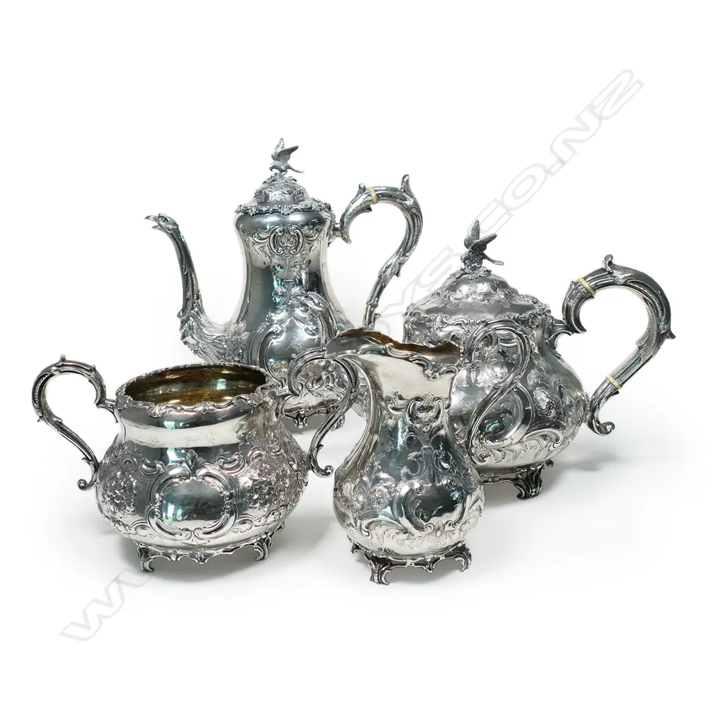 A Victorian and later silver four-piece tea and coffee service, Image 1++