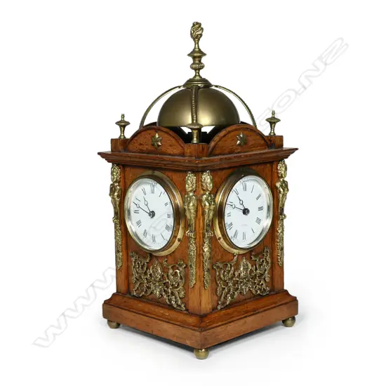 A 19thC French Renaissance revival oak four dial lantern clock by Henry Marc,