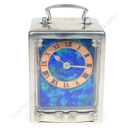 A Liberty & Co. Tudric pewter Archibald Knox timepiece carriage clock c1902,