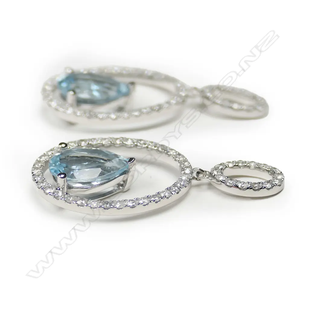 A 14ct white gold aquamarine and diamond double hoop earrings, Image 1++